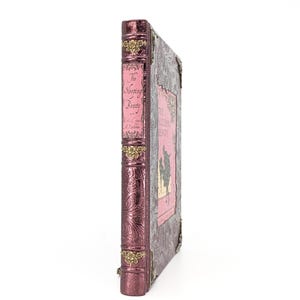 May include: A decorative book titled "The Sleeping Beauty" with a pink cover and spine. The spine has gold accents and the title in elegant script. The cover features a pink illustration and ornate detailing, with metal corner protectors.