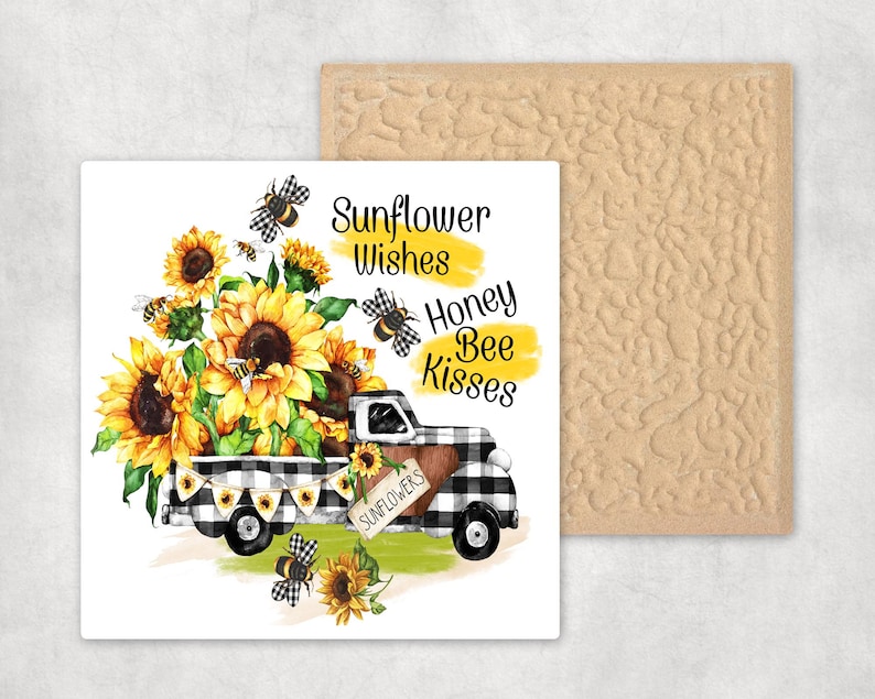 Sunflower Wishes Honey Bee Kisses Ceramic Tile Coaster Etsy