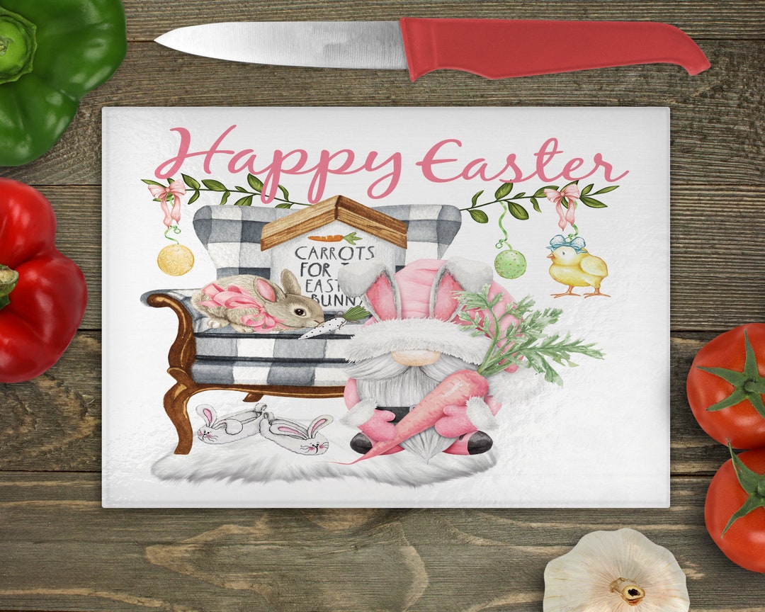 Happy Easter Gnome Glass Cutting Board Etsy