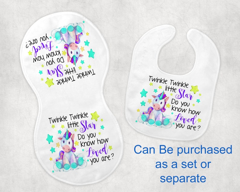 Twinkle Twinkle Little Star Unicorn Bib Burp Cloth Set