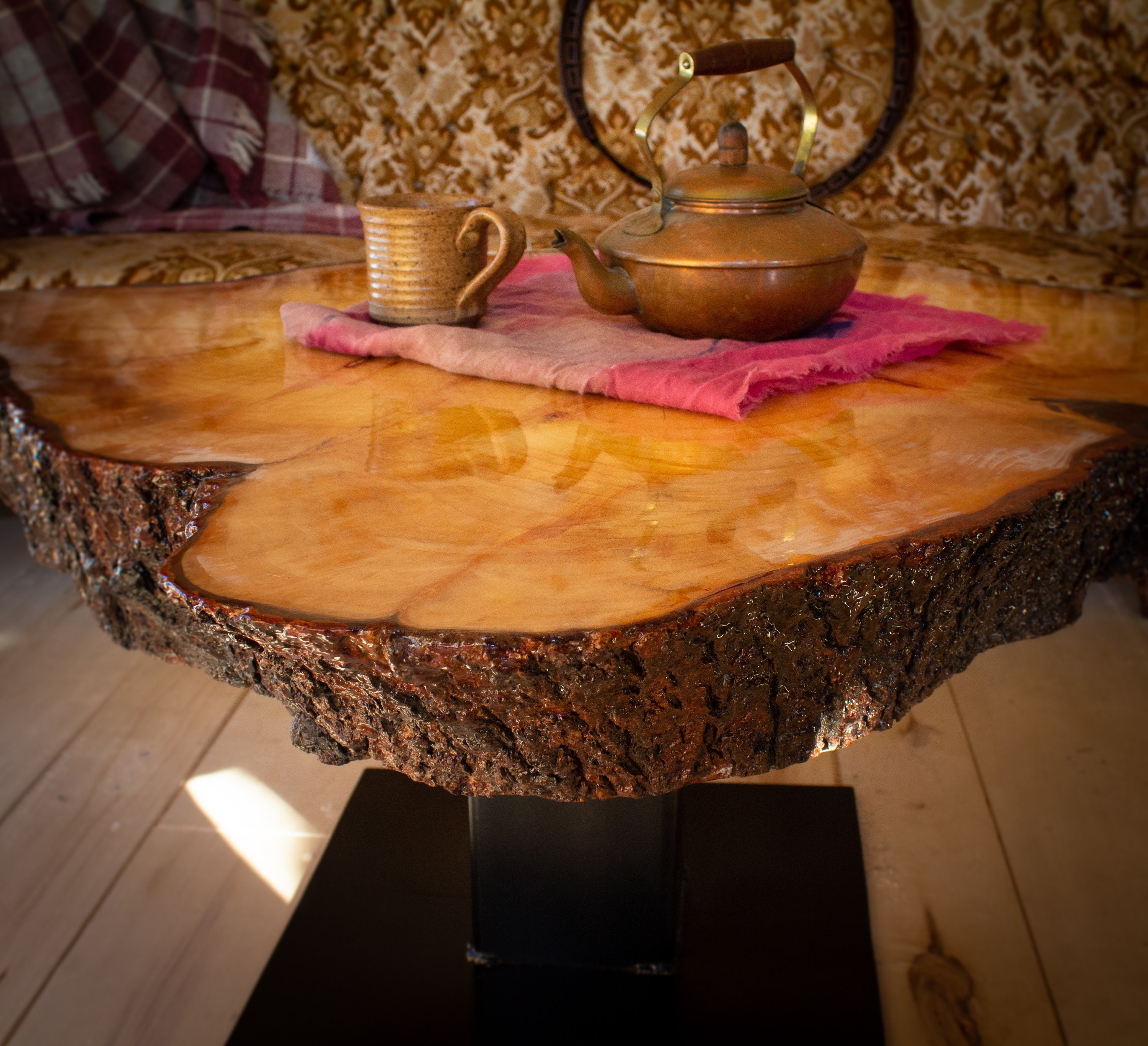 Log coffee table epoxy finish Etsy