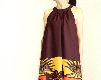 Ginger Dress,Talo brown ,hawaiian fabric , HNLS03003-48210