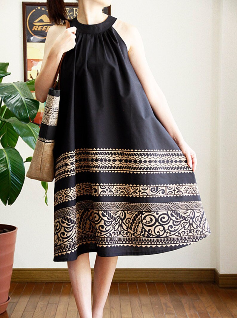 Hawaiian fabric & black Tapa Ginger Dress HNLS0202981210 Etsy