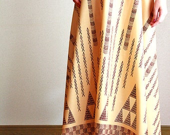 Long Circular skirt,yellow Tapa,elastic waist skirt , Mid calf length,Hawaiian print, HNLS02886-26710