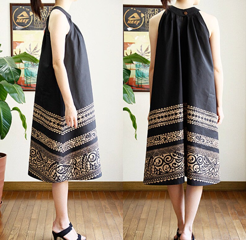 Hawaiian fabric & black Tapa Ginger Dress HNLS0202981210 Etsy