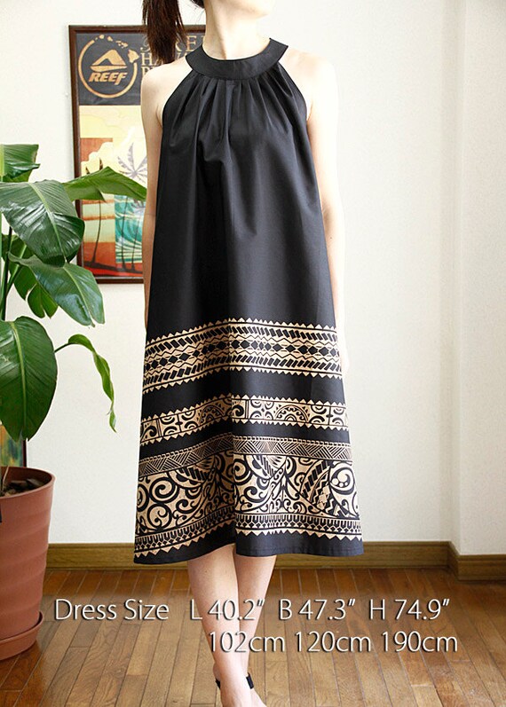 Hawaiian fabric & black Tapa Ginger Dress HNLS0202981210 Etsy
