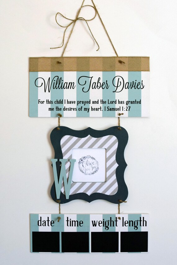 Blue Baby Shower Decor Newborn Birth Announcement Set Of Large And