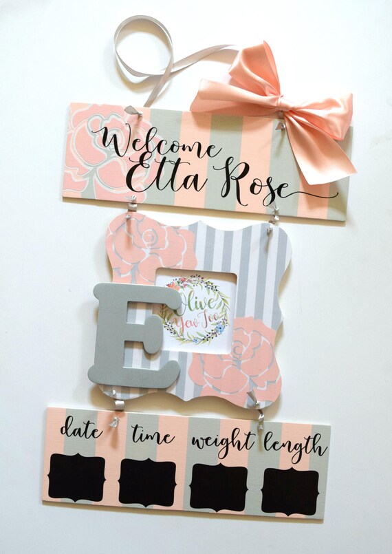 Baby Girl Hospital Door Hanger Welcome Baby Girl Pink Grey Hospital Baby Sign Baby Door Hanger Nursery Hanger