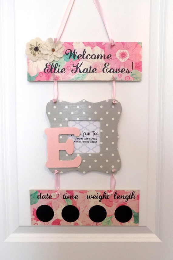 Welcome Baby Girl Pink Gray Floral Hospital Door Hanger Baby Girl Hospital Door Hanger Hospital Baby Sign Baby Door Hanger