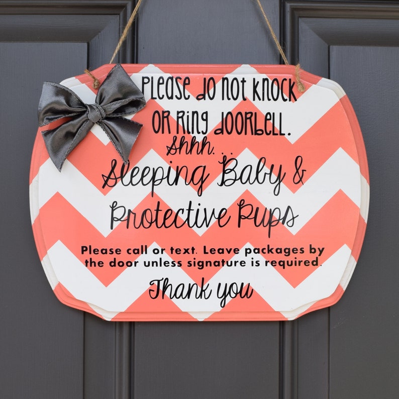 Chevron Sleeping Baby Door Hanger Large 12x9 Etsy