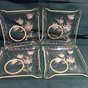 Four Square Lucite Flowered Luncheon Plates