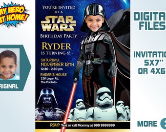 Darth Vader photo Invitation, Darth Vader theme Party, Dark Side Star Wars Party, Darth Vader birthday invitation, Dark Side digital. 009