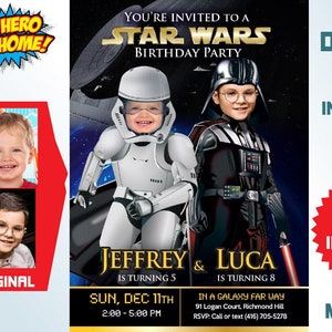 Custom Darth Vader Stormtrooper Party Invitation, Star Wars Siblings Birthday, Joint Star Wars Dark Side party, Joint dark side. 037C