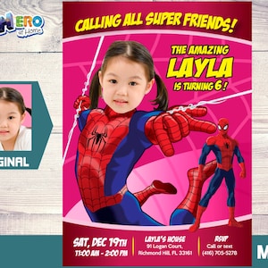 Spider-Girl Birthday Invitation, Spider-Woman Birthday, Spider-Girl theme Party, Spider-woman party, Spider-Girl Digital. 158