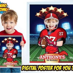 Custom Football Poster, Football Room Decor, Football Poster with photo, Football Gifts, Custom Football decoration, Football Party. 623