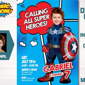 Captain America template, Captain America Invitation with photo, Captain America Party, Capt America Invitation, Captain America Invite. 696