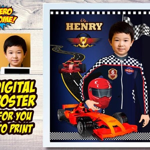 Custom Race Car Poster, Race Car Decoration, Race Car Room Decor, Race Car Gifts, Race Car Party Decor, Race car Wall. 568B image 1