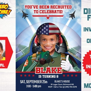 Custom Air Force Invitation, Jet Pilot birthday invitation, Jet Pilot invitation, Jet Fighter Invitation, Jet Fighter thank you. 1083 image 1