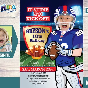 Personalized Football photo invitation, Custom Giants Birthday Invitation, Giants Party Invitation, Giants theme party. 531