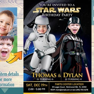 037B Turn your babies into Darth Vader and a Stormtrooper Star Wars Baby Twins Birthday Invitation Star Wars First Birthday Party Ideas