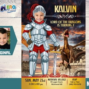 Dragons Birthday Invitation, Knights Party Invitation, Medieval party invitation, Knights and Dragon Party, Knights Digital Invitation. 220