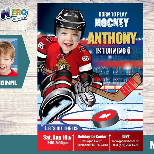 Senators Birthday Invitation with photo, Senators Party template, Hockey Party ideas for kids, Hockey Birthday Invite.333