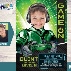 Video Gamers Party Invitation, Video gamers Theme Party, Game On Birthday Invitation, Video Games Battle Party, Gamers Party Online, 432B