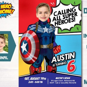 Capt America invitation, Capt America Invitation with photo, Capt America Party Invite, Captain America party decor, Capt America bday. 700