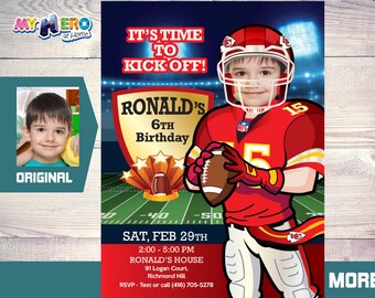 Custom Chiefs Party invitation with photo, Personalized Chiefs photo Invitation, Chiefs birthday Invitation, Chiefs Digital Invitation. 342