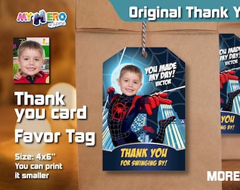 Miles Morales Thank You card, Miles Morales Favor Tag, Miles Morales party favors, Miles Morales giveaway, Miles Morales goodie bags. 399TY