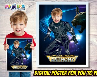 Personalized Black Panther Print with photo, Printable Superhero Gifts. 529B