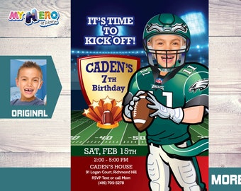 Football birthday invitation, Football themed birthday, Personalized Eagles Birthday Invitation, Eagles digital, Eagles theme party. 345