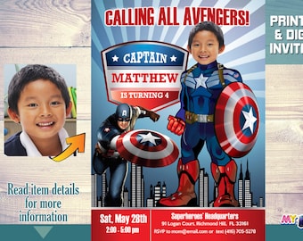 Captain America Birthday Invitation. Captain America Birthday Ideas. Captain America Party Ideas. Avengers Party Ideas. 075
