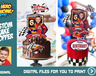 Race Car Cake topper with photo, Race Car decoration, Race Car personalized cake, Race Car DIY cake decor, Racing Car Cake topper. 590