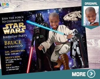Star Wars Birthday Party Invitation featuring birthday kid as the Jedi. 005A