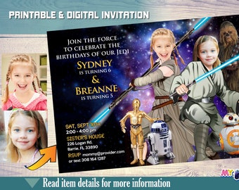 Star Wars Sisters Birthday Invitation, Joint girls Star Wars party invitation, Joint sisters star wars birthday. 2 girls star Wars party 029