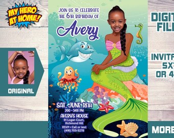 Mermaid party Invitation, Mermaid Invitation, Mermaid Themed birthday, Mermaid digital, Invitacion Sirenita. 581