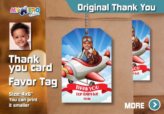 Airplane Thank You Card, Airplane Favor Tag, Airplane party favors, Pilot Favor tag, Vintage Airplane thank you. 548TY Il_570xn