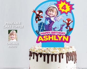 Printable Ghost Spidey Cake topper with birthday girl as Gwen Stacy. 2039CT2