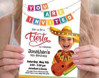 Mexican Poncho Birthday Invitation with photo, Custom Fiesta Party template. 2440IN