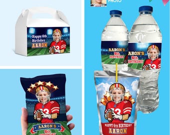 Football Matching Snacks Set Bundle With Photo: Party Drinks, Snacks, Favors Labels. 420B3