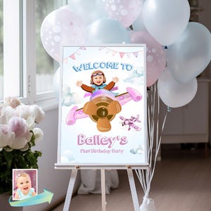 Girl Airplane Welcome sign with photo, Girl Airplane vintage welcome sign, Girl Airplane Birthday Sign, Girl Airplane Party Entrance. 988