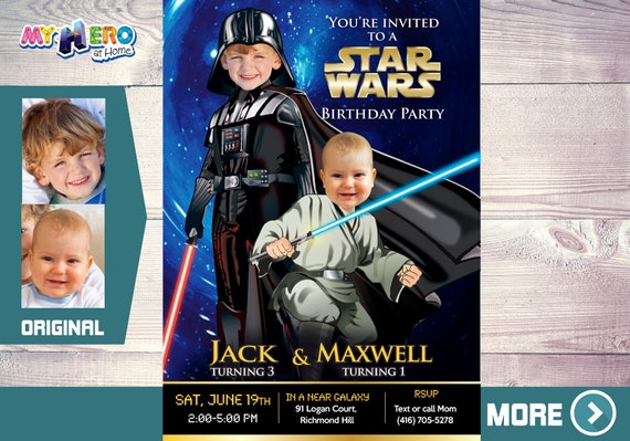 Joint Star Wars Invitation. Turn your children into Darth Vader and a Baby Jedi. Siblings Star Wars Party. Darth Vader and Jedi Party. 027 Il_570xn