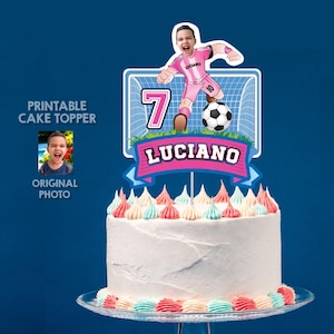 Custom Futbol Cake topper with your kid as the star, Cake topper Futbol Miami, Decoracion Torta Futbol, Soccer printable Cake topper. 2362CT