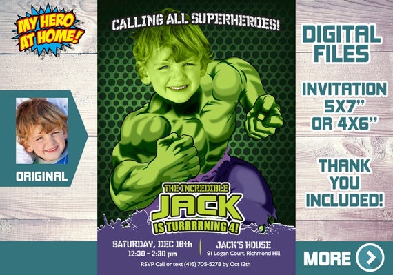 Hulk Birthday Invitation, Hulk Digital Invitation, Hulk Virtual, Hulk Thank You, Hulk Party Favor, Hulk Favor Tags, Huk Party Theme. 089C Il_570xn