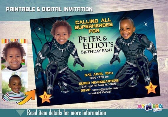Black Panther Siblings Birthday Invitations. Wakanda Forever. Black Panther Siblings Party Ideas. Black Panther Birthday for 2 boys. 179 Il_570xn