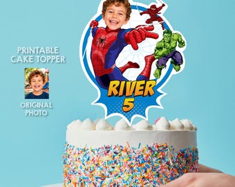Personalized Spider-Man Cake topper With Child as Spiderman alongside Hulk and Ninja. 2492CT