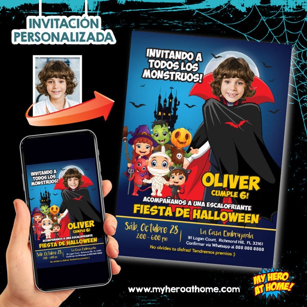 Invitacion de Halloween personalizada, Invita digital de Dracula, Invitacion de Monstruos Halloween, Invitacion Fiesta Halloween. 314SP