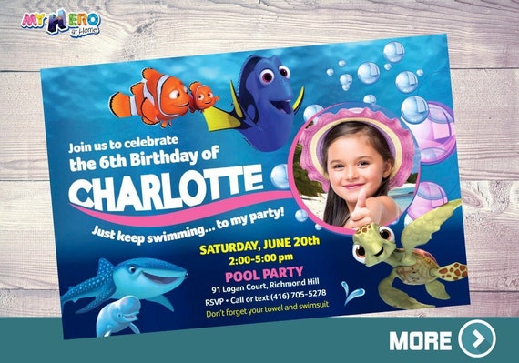 Finding Dory Birthday Invitation. Finding Dory Photo Invitation. Finding Dory theme party. Finding Dory Birthday Ideas. 223 Il_570xn