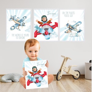Flugzeug Poster mit Ihrem Kind als Stern, Flugzeug Kinderzimmer Poster, Flugzeug Dekor, Set Flugzeuge Dekor, Junge Flugzeuge Dekor. 909